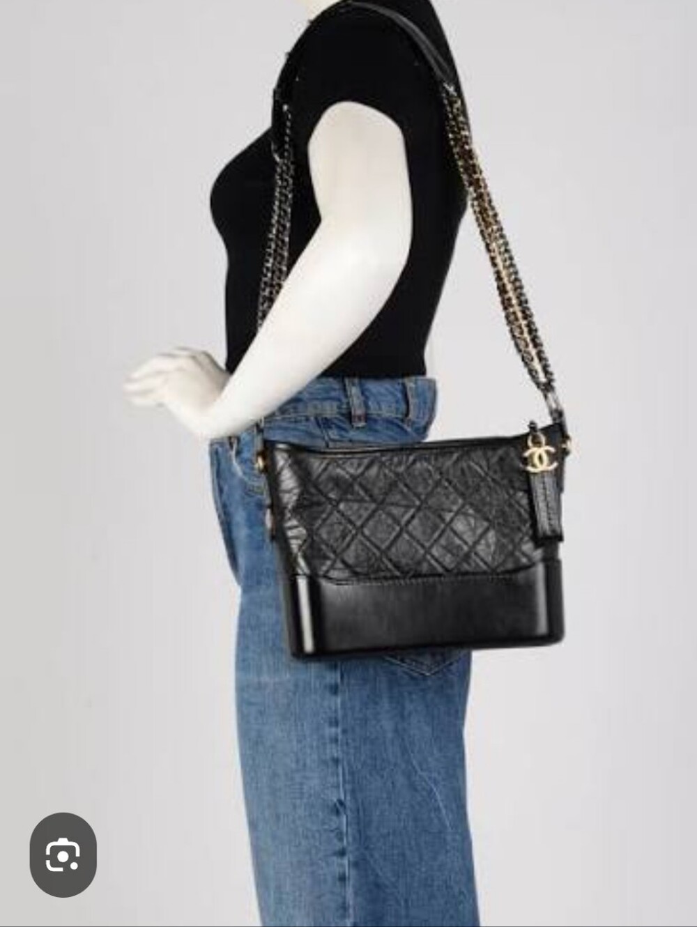 Black Quilted and Smooth Leather Shoulder Bag with Chain Strap
